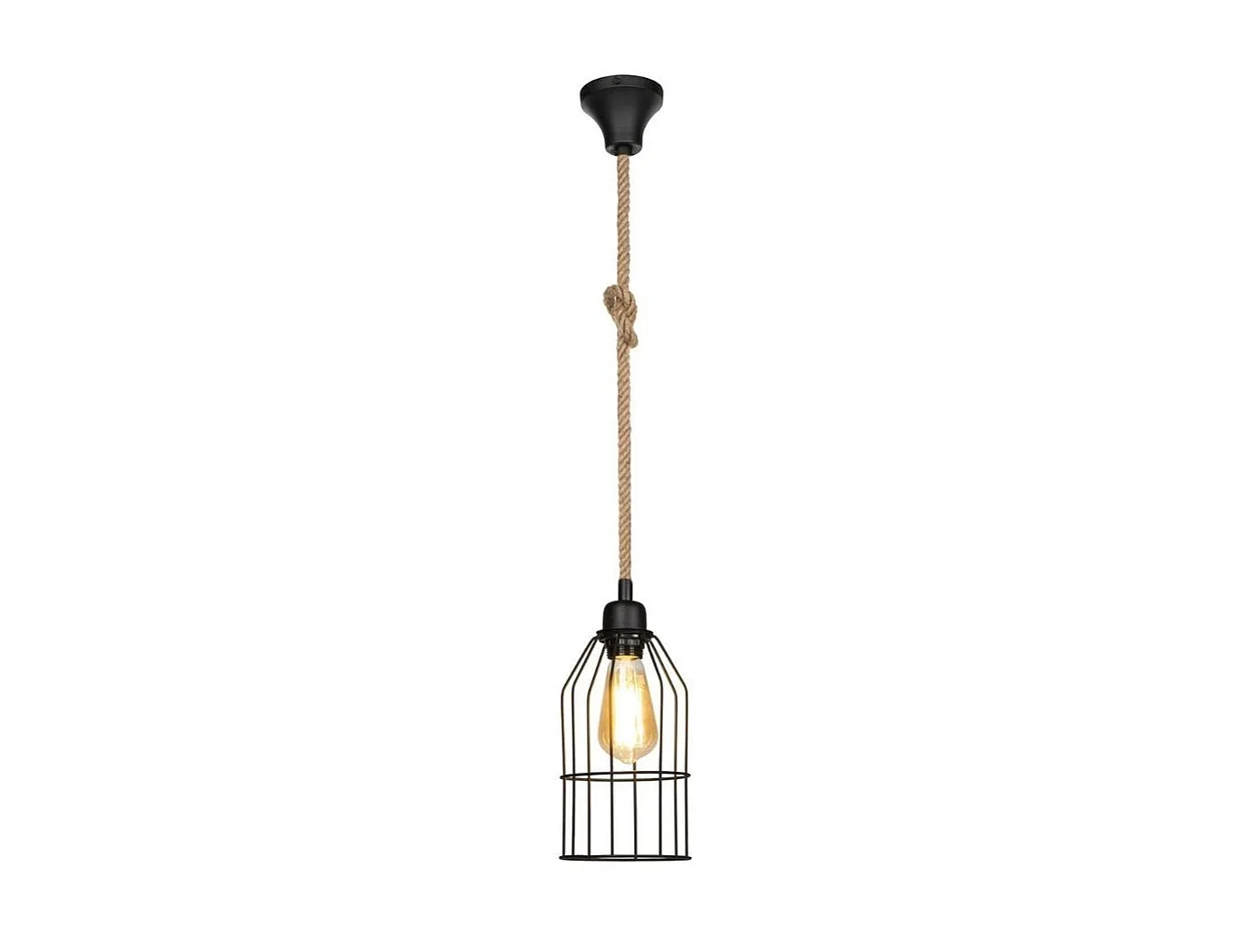 Lampada a sospensione in metallo nero e corda Halat ASZ0549