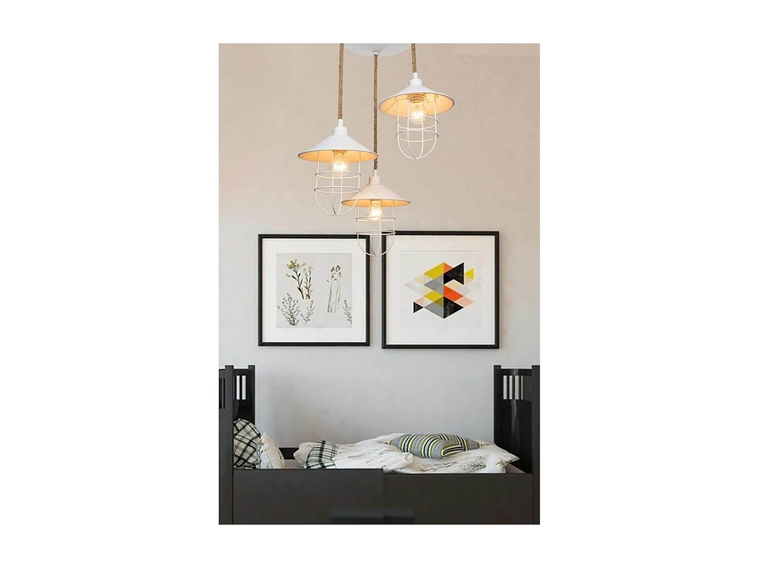 Lampada a sospensione 3 luci metallo bianco e corda Bulut ASZ0632