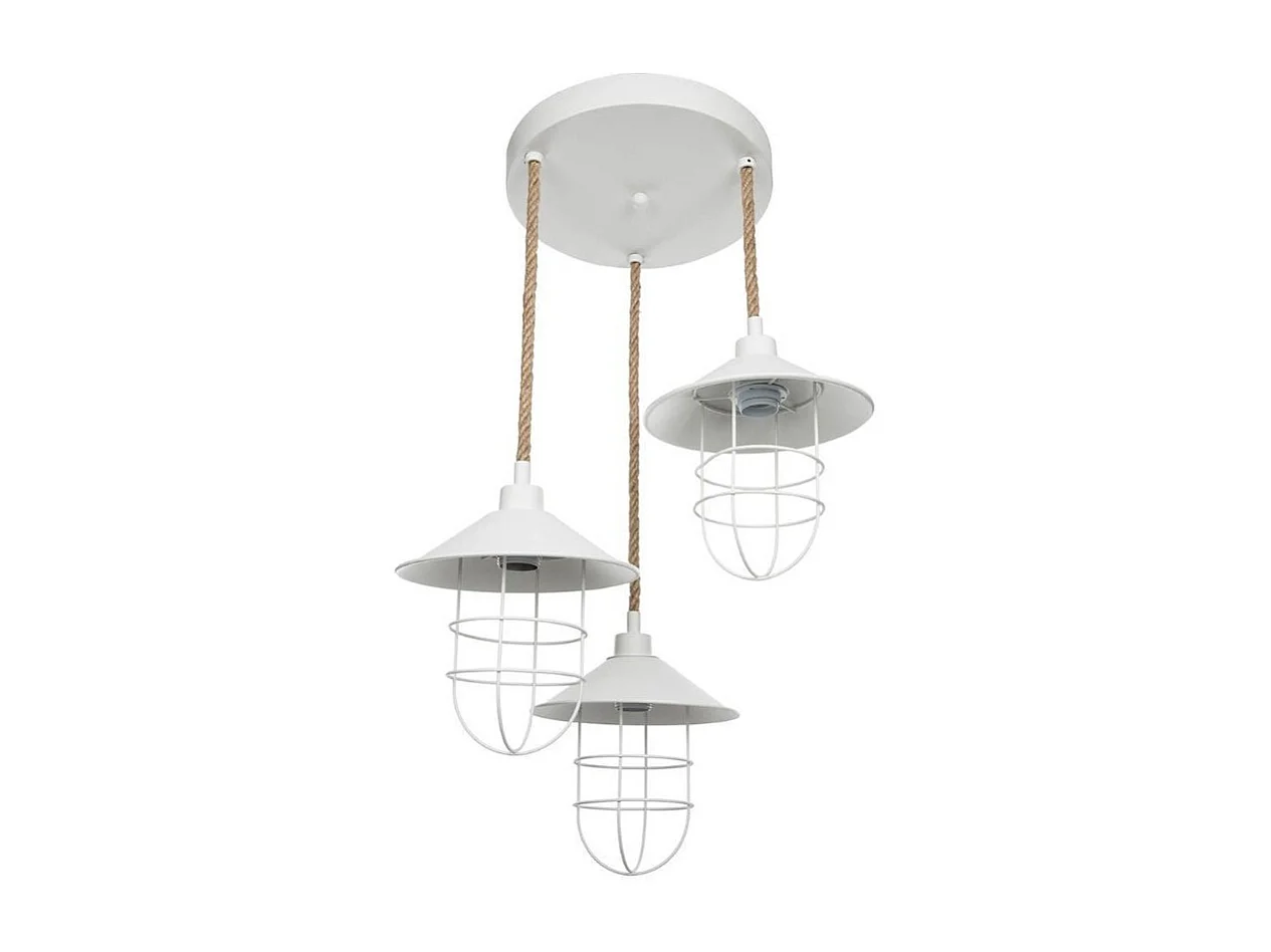Lampada a sospensione 3 luci metallo bianco e corda Bulut ASZ0632