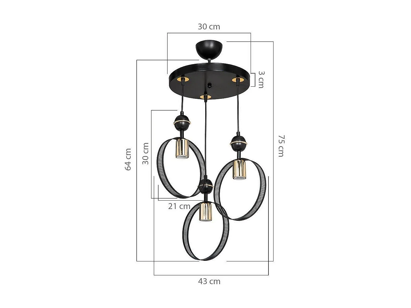 Lampada a sospensione con tre portalampada a cerchio Esin MDL4423