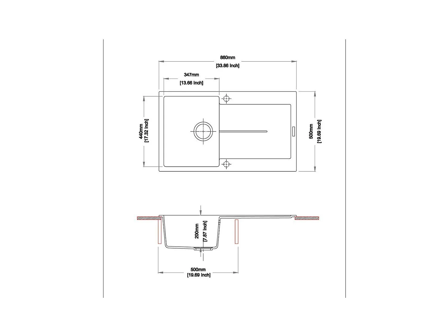 Lavello cucina vasca e gocciolatoio bianco 86x50 Enigma D100