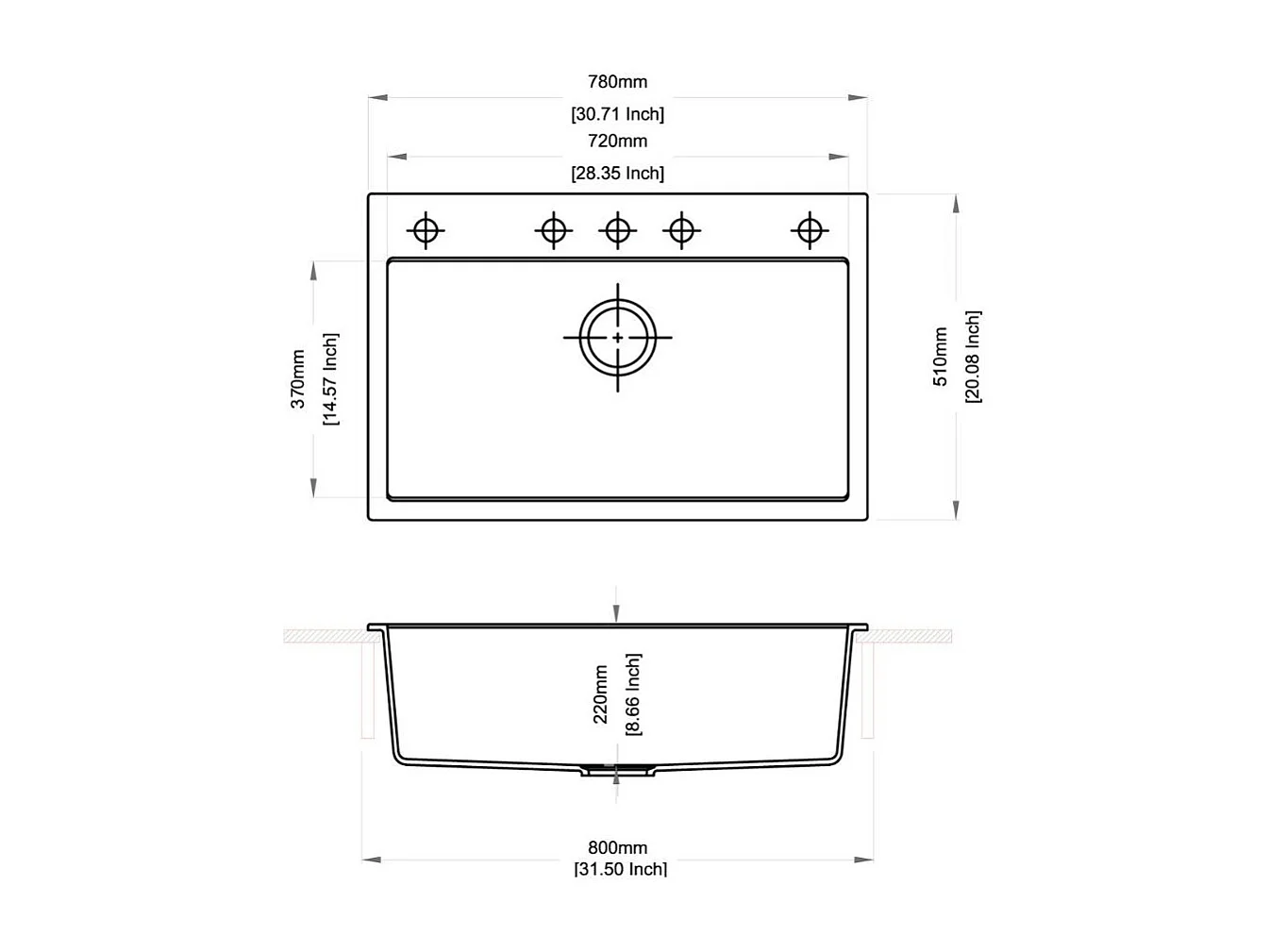 Lavello una vasca nero Waltz 78x51