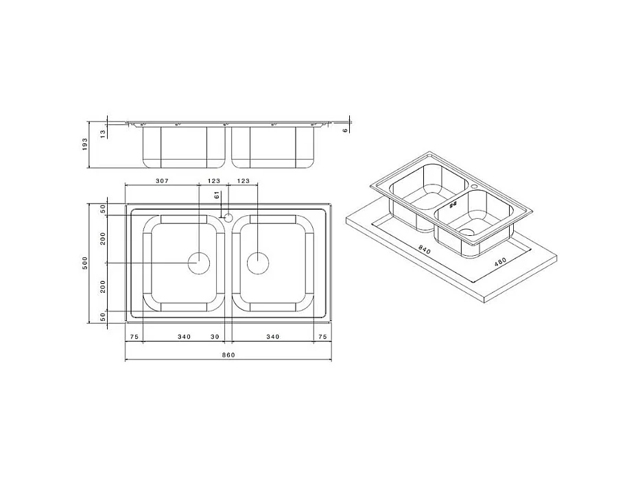 Lavello incasso cucina acciaio 86x50 cm due vasche SAXT322A