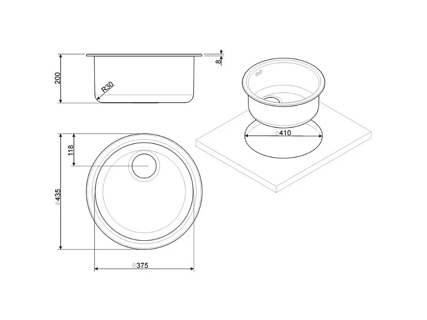 Lavello incasso monovasca rotondo 43.7x43.7 Smeg 10I3PN PVD acciaio nero