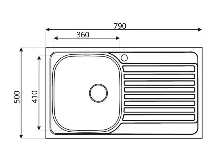 Lavello incasso cucina acciaio 79x50 cm una vasca e gocciolatoio sinistro Classic 273SX