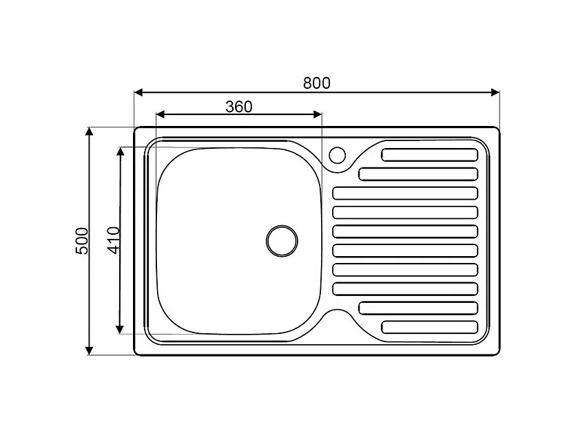 Lavello appoggio acciaio inox 80x50 cm una vasca e gocciolatoio sinistro SA216