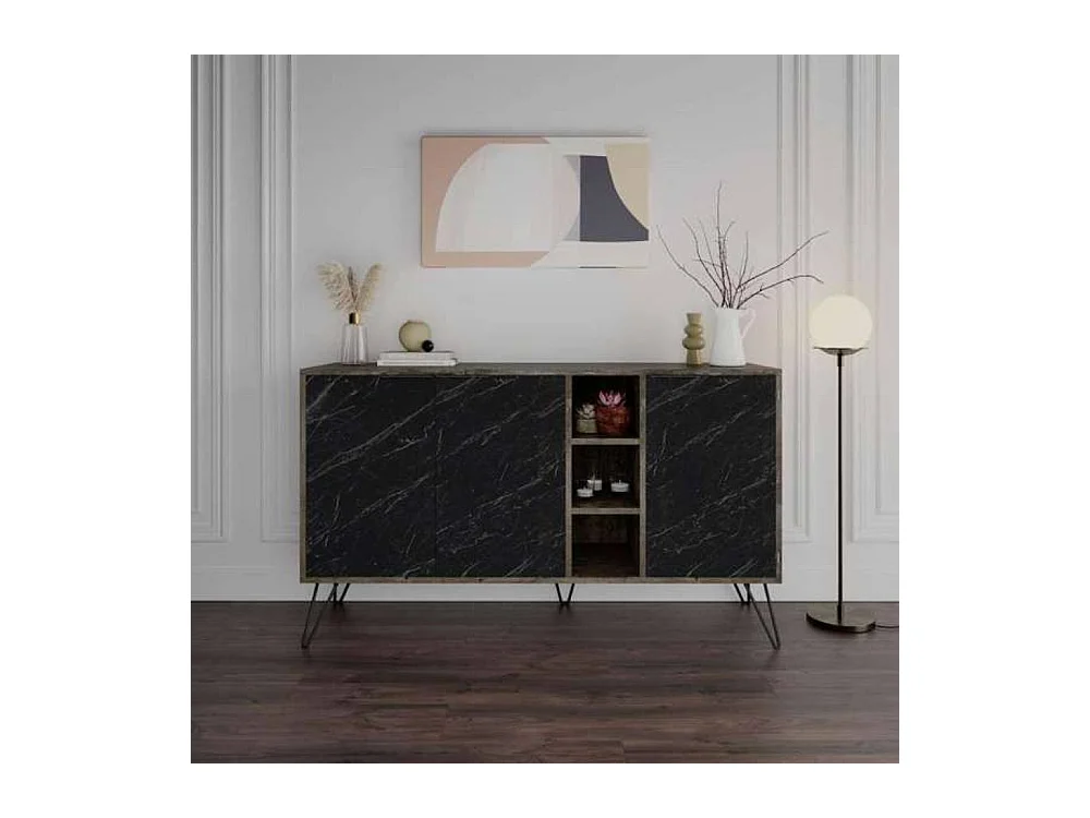 Madia 3 ante effetto marmo nero Clara Bender 142x35,5x83h colore dark coffe