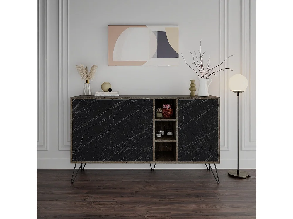 Madia 3 ante effetto marmo nero Clara Bender 142x35,5x83h colore dark coffe