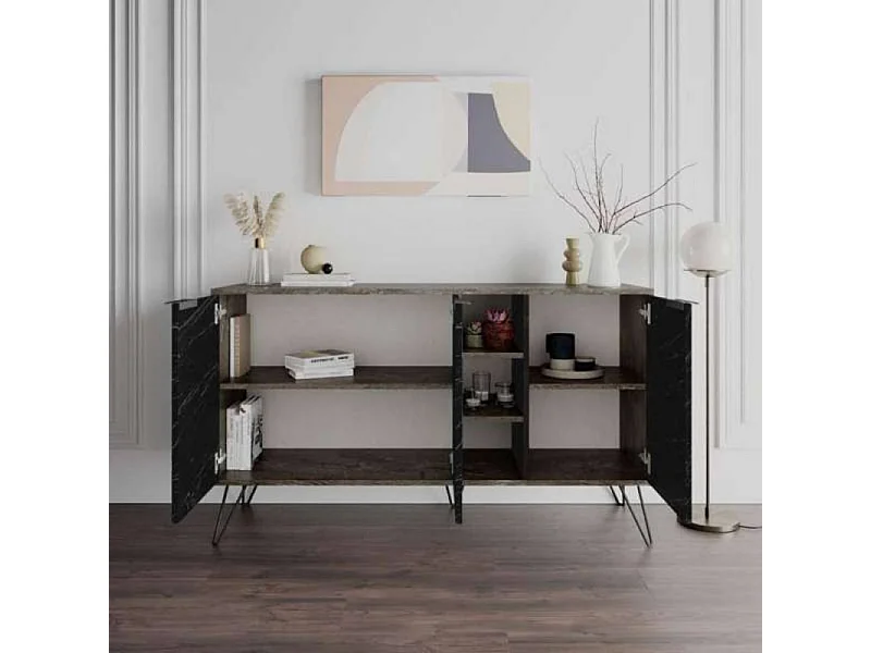 Madia 3 ante effetto marmo nero Clara Bender 142x35,5x83h colore dark coffe