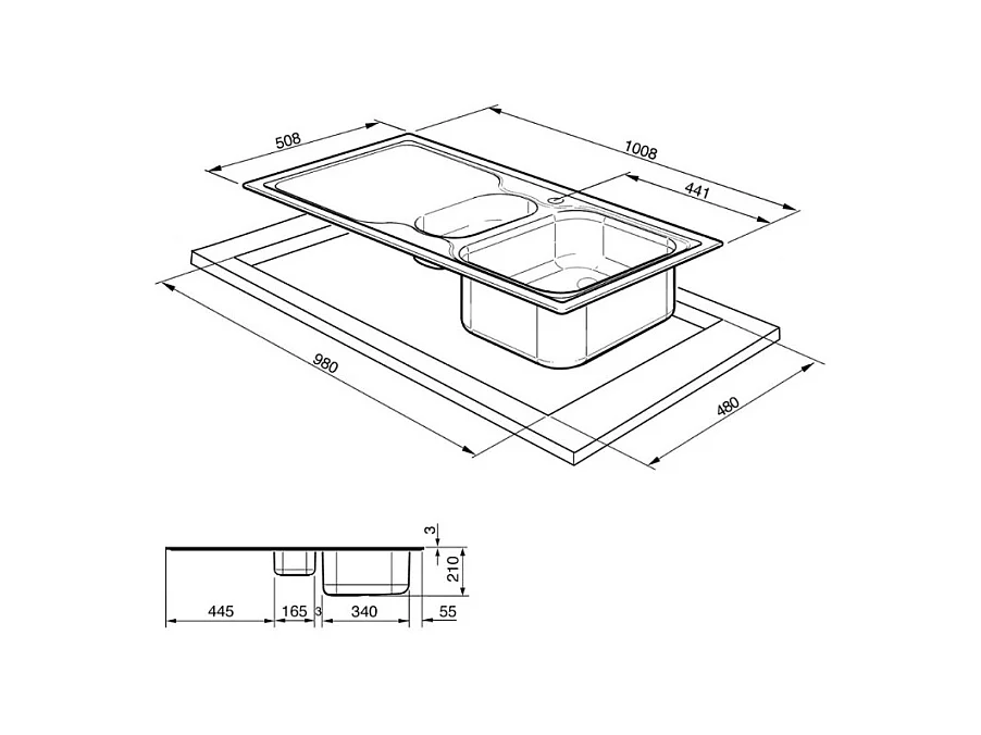 Lavello incasso 2 vasche gocciolatoio destro 100x50 Smeg LV100D3 inox
