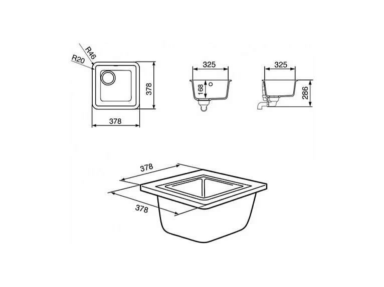 Lavello incasso monovasca sottotop 38x38 Smeg VST38AL colore alluminio