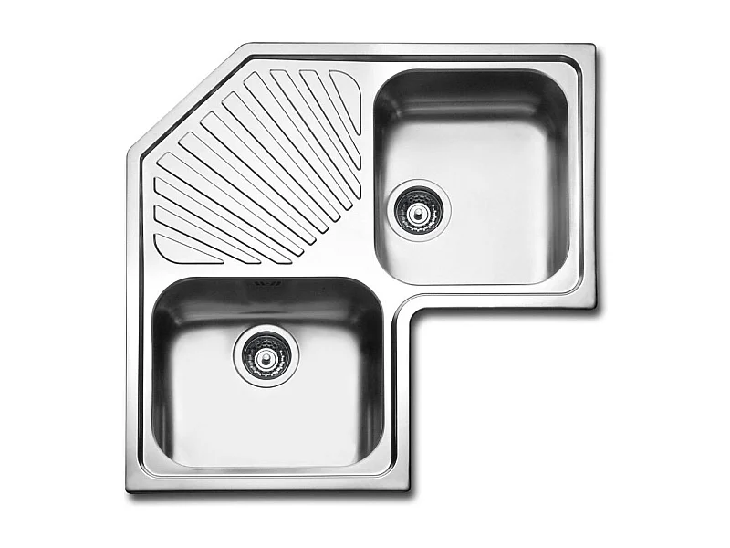 Lavello angolare da incasso ROAN2IBC 2 vasche e gocciolatoio 83x83 cm. inox