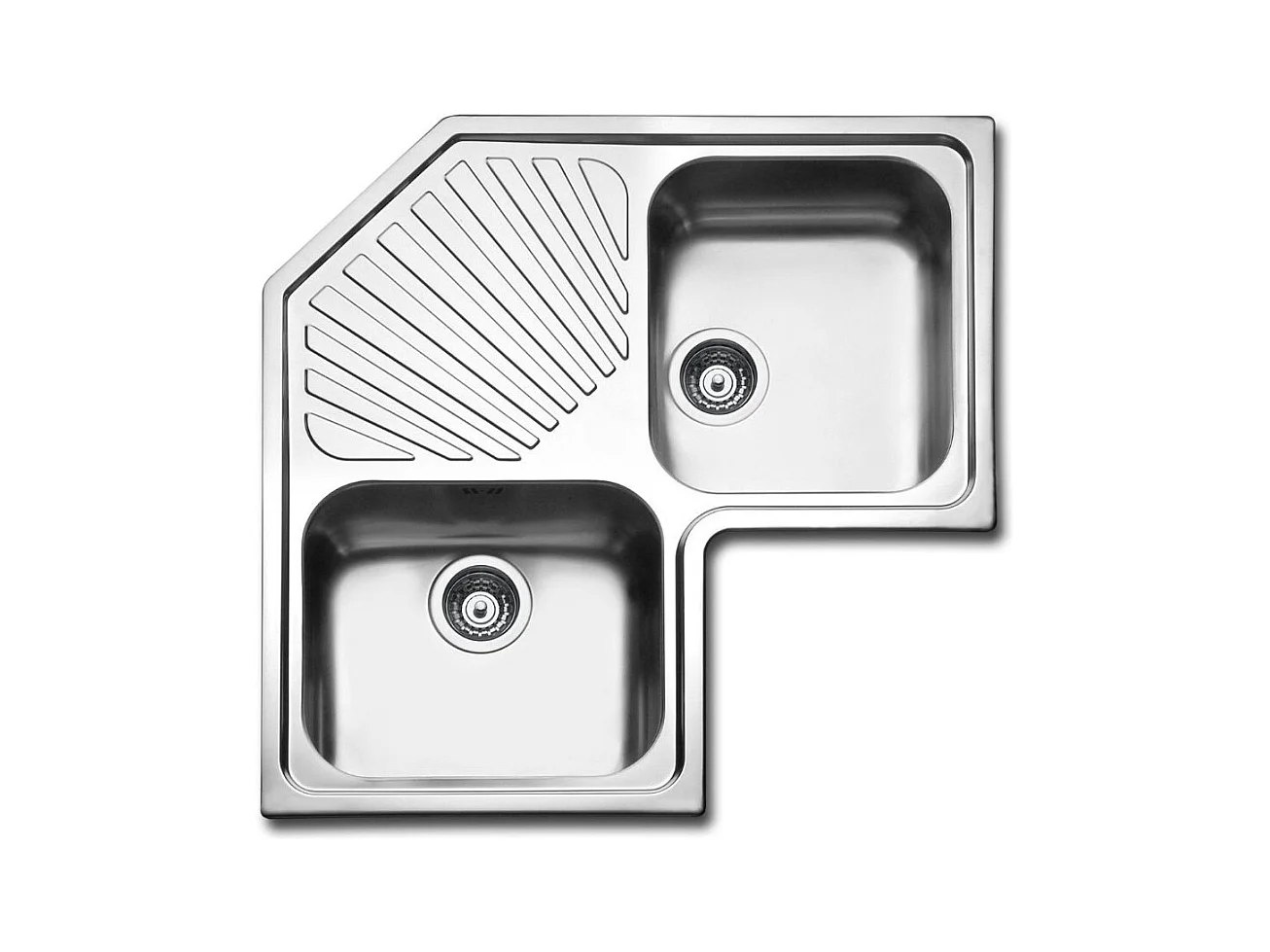 Lavello angolare da incasso ROAN2IBC 2 vasche e gocciolatoio 83x83 cm. inox