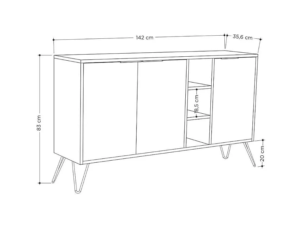 Madia 3 ante effetto marmo grigio opaco Clara 142x35,5x83h colore dark coffe