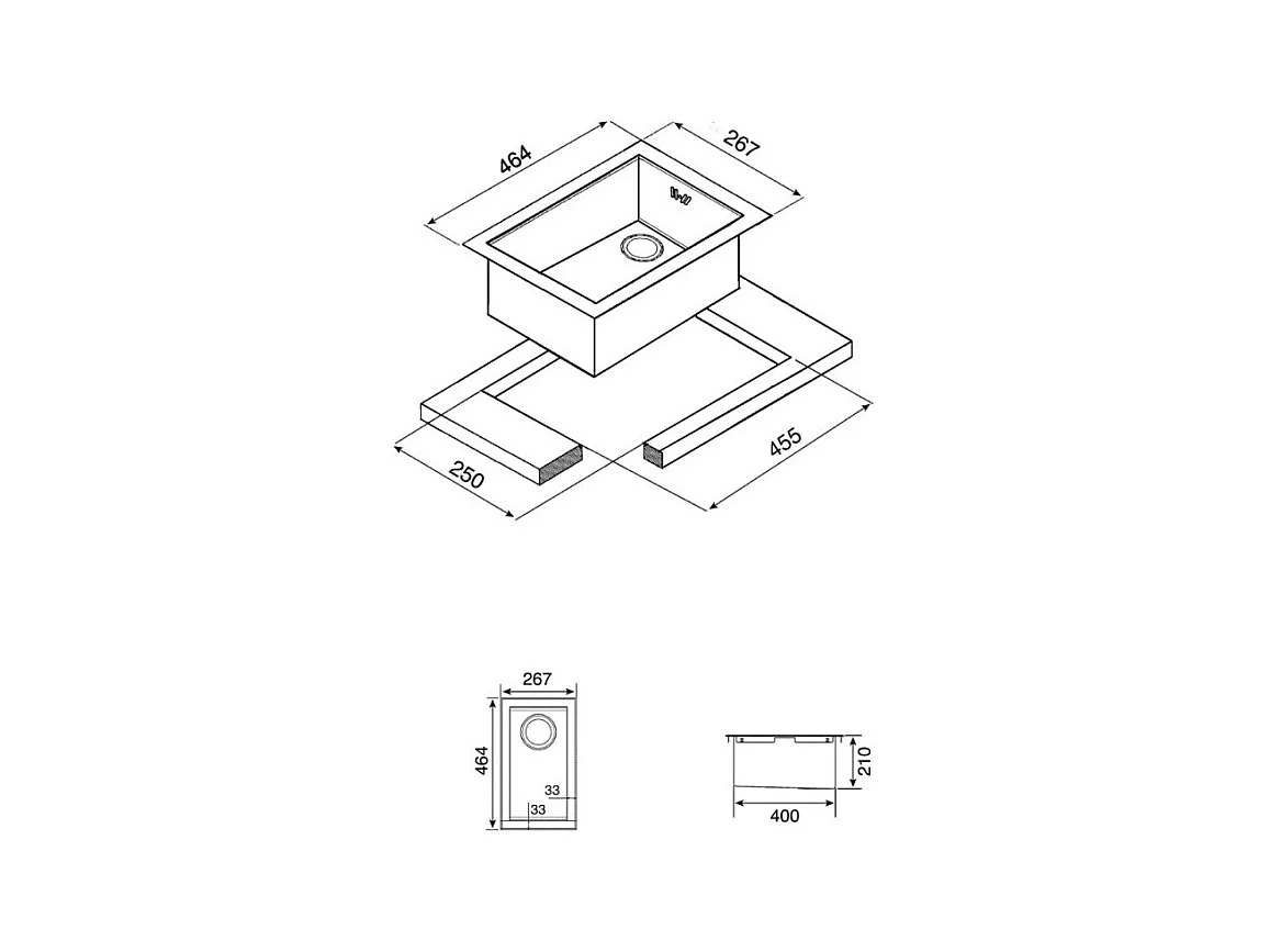 Lavello incasso monovasca filotop 26.7x46.4 Smeg VQ20 inox