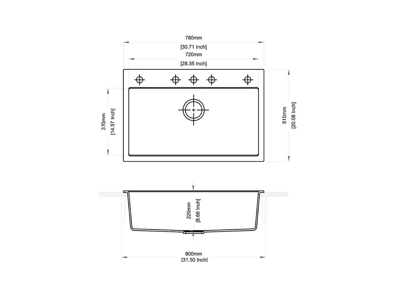 Lavello una vasca bianco Waltz 78x51