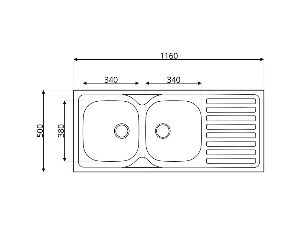 Lavello incasso acciaio inox 116x50 cm doppia vasca e gocciolatoio destro SA138