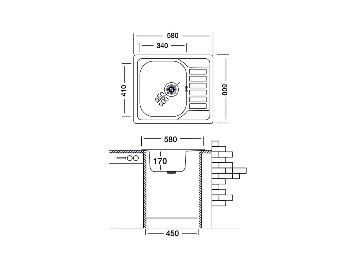Lavello incasso acciaio cucina 50x60 reversibile con gocciolatoio Rondò EC196