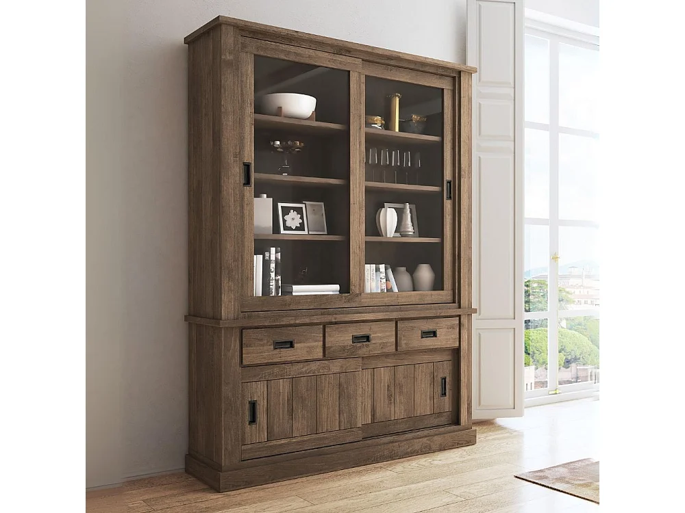 Cristalliera colore noce eastwood 3 cassetti e 4 ante scorrevoli Anthony 150x39,6x204H stile shabby