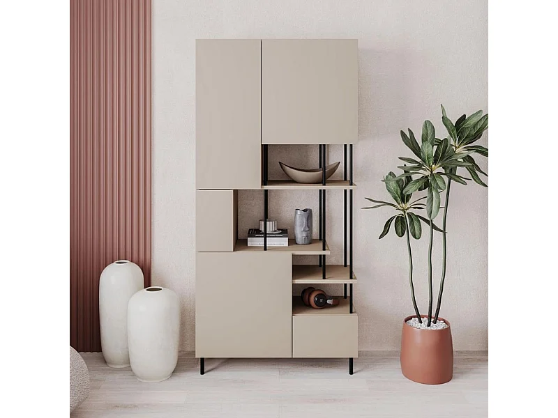 Libreria Key con 5 ante e ripiani colore cashmere 84x34x175H – Ordine e Stile