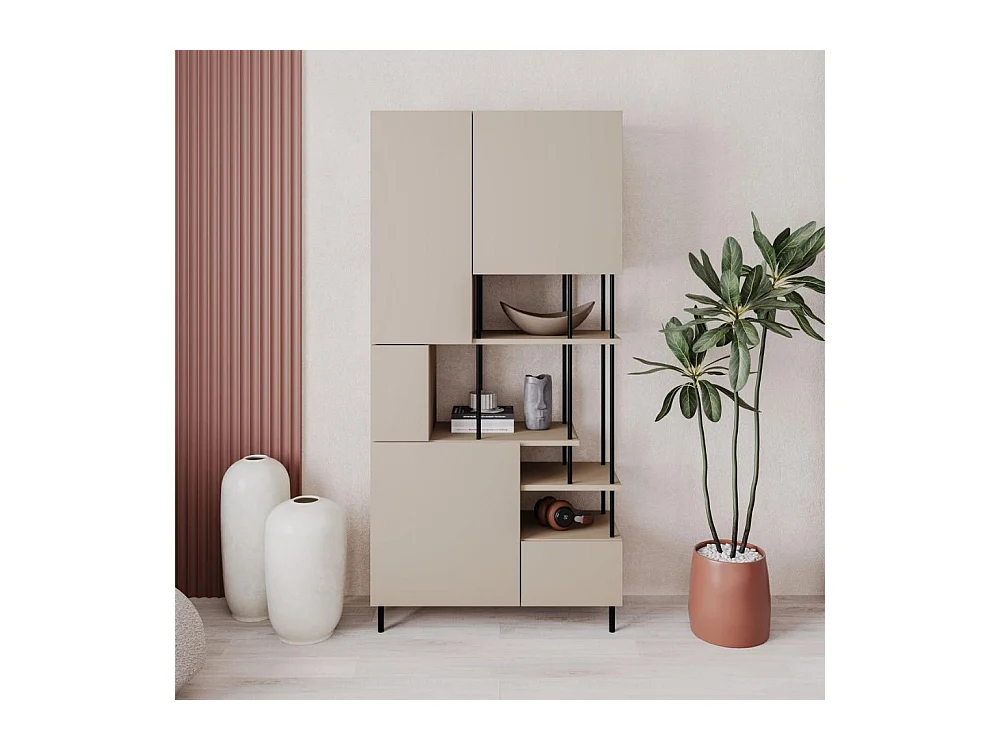 Libreria Key con 5 ante e ripiani colore cashmere 84x34x175H – Ordine e Stile