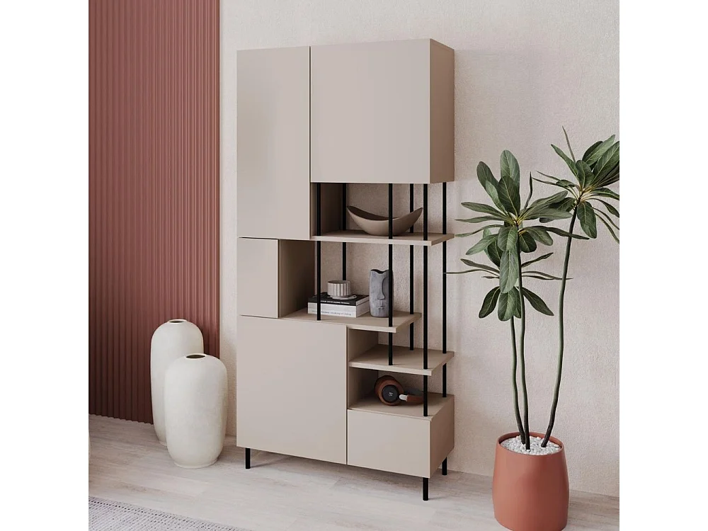 Libreria Key con 5 ante e ripiani colore cashmere 84x34x175H – Ordine e Stile
