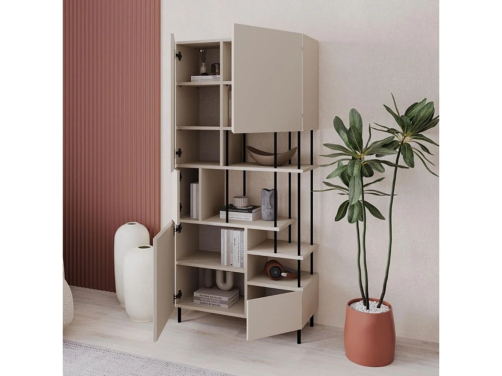 Libreria Key con 5 ante e ripiani colore cashmere 84x34x175H – Ordine e Stile