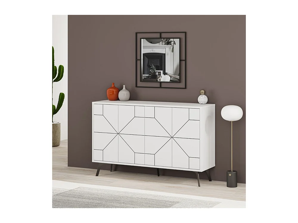 Madia 4 ante bianco con disegno geometrico Dune 123x35x77,4