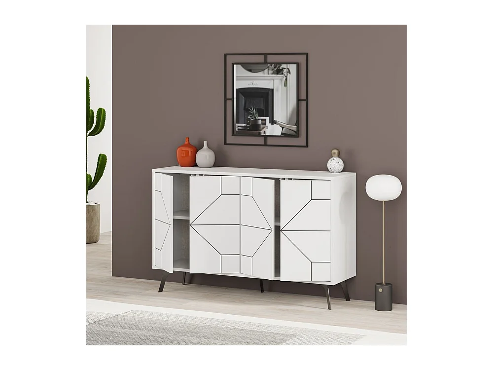 Madia 4 ante bianco con disegno geometrico Dune 123x35x77,4