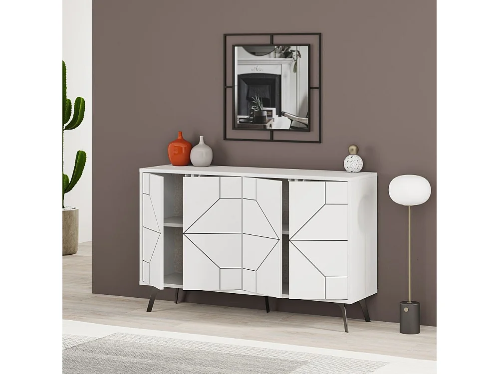 Madia 4 ante bianco con disegno geometrico Dune 123x35x77,4