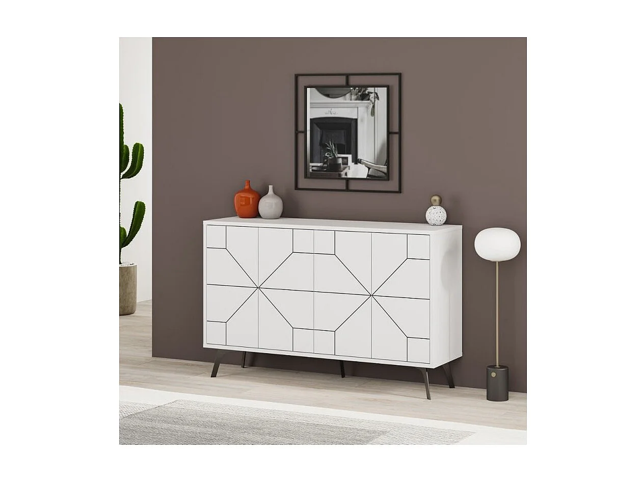 Madia 4 ante bianco con disegno geometrico Dune 123x35x77,4