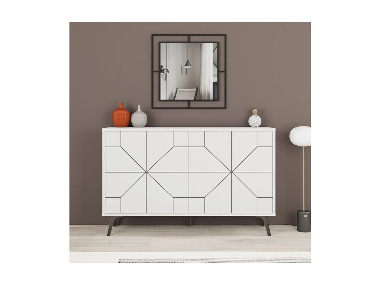 Madia 4 ante bianco con disegno geometrico Dune 123x35x77,4