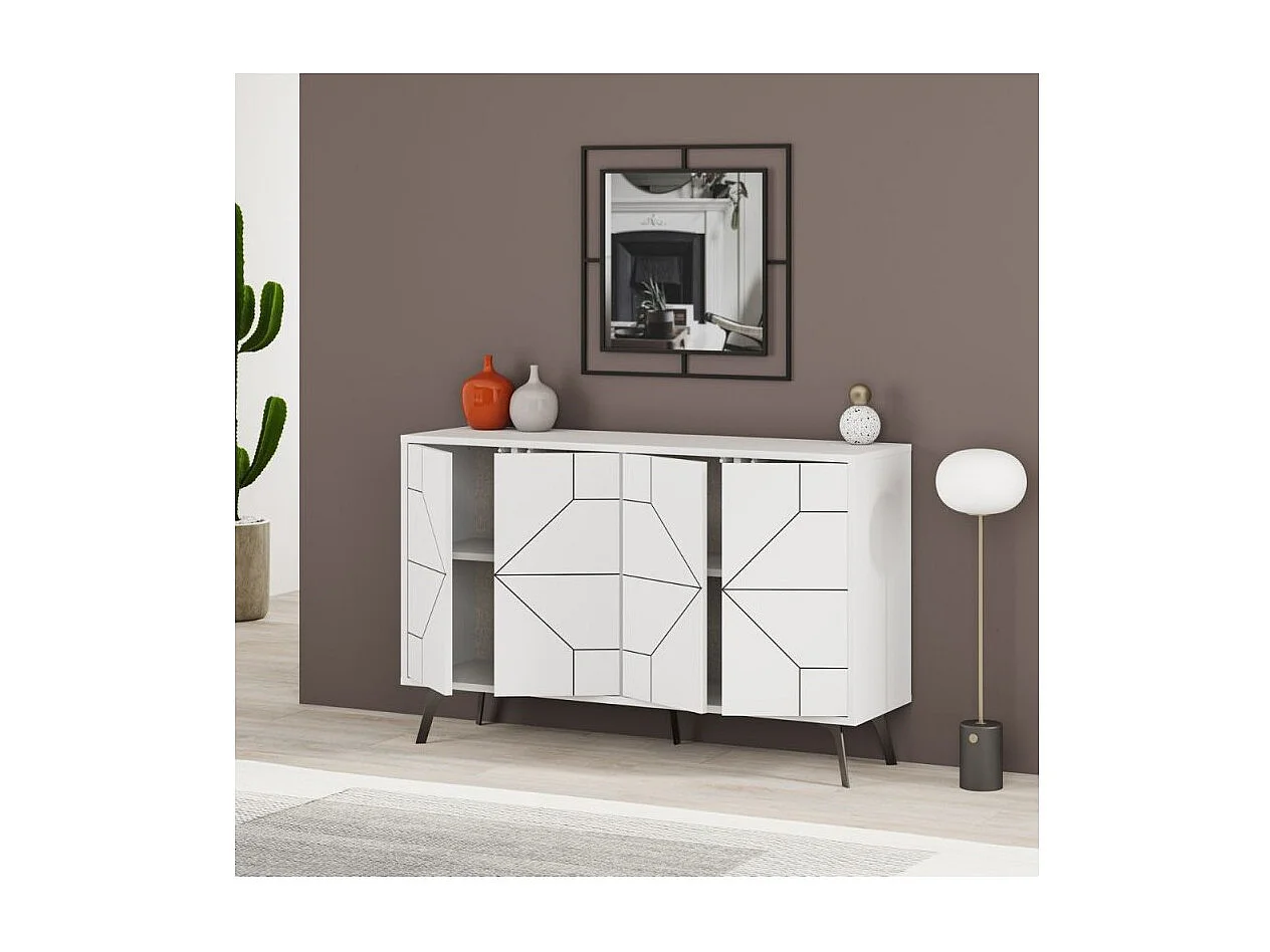 Madia 4 ante bianco con disegno geometrico Dune 123x35x77,4