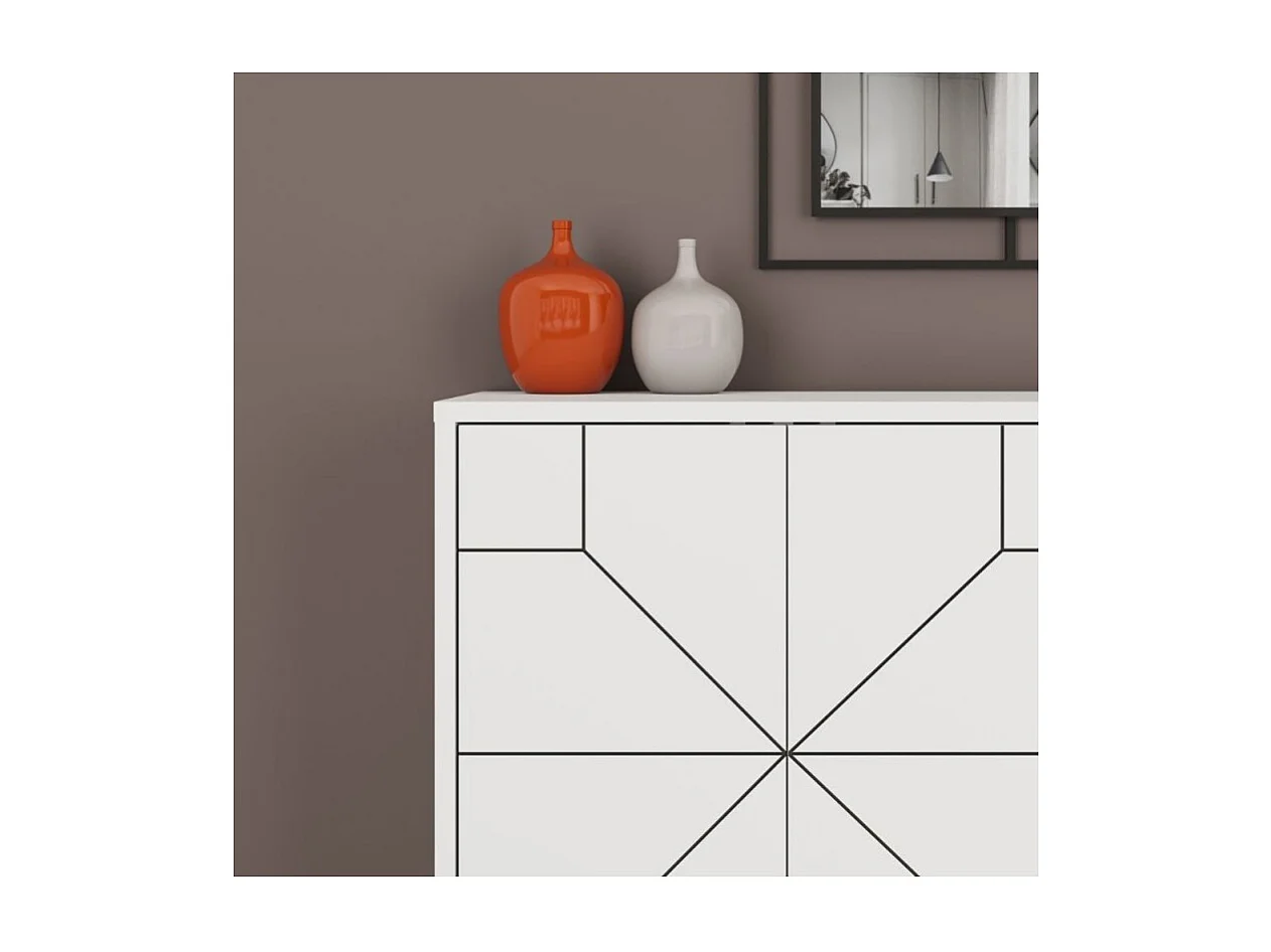 Madia 4 ante bianco con disegno geometrico Dune 123x35x77,4