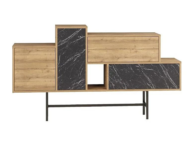 Madia legno naturale con ante e cassetti effetto marmo nero Hermes 160