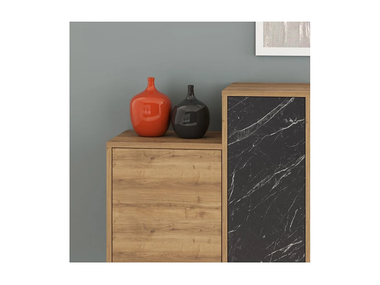 Madia legno naturale con ante e cassetti effetto marmo nero Hermes 160