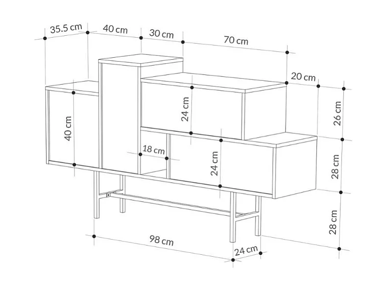 Madia legno naturale con ante e cassetti effetto marmo nero Hermes 160