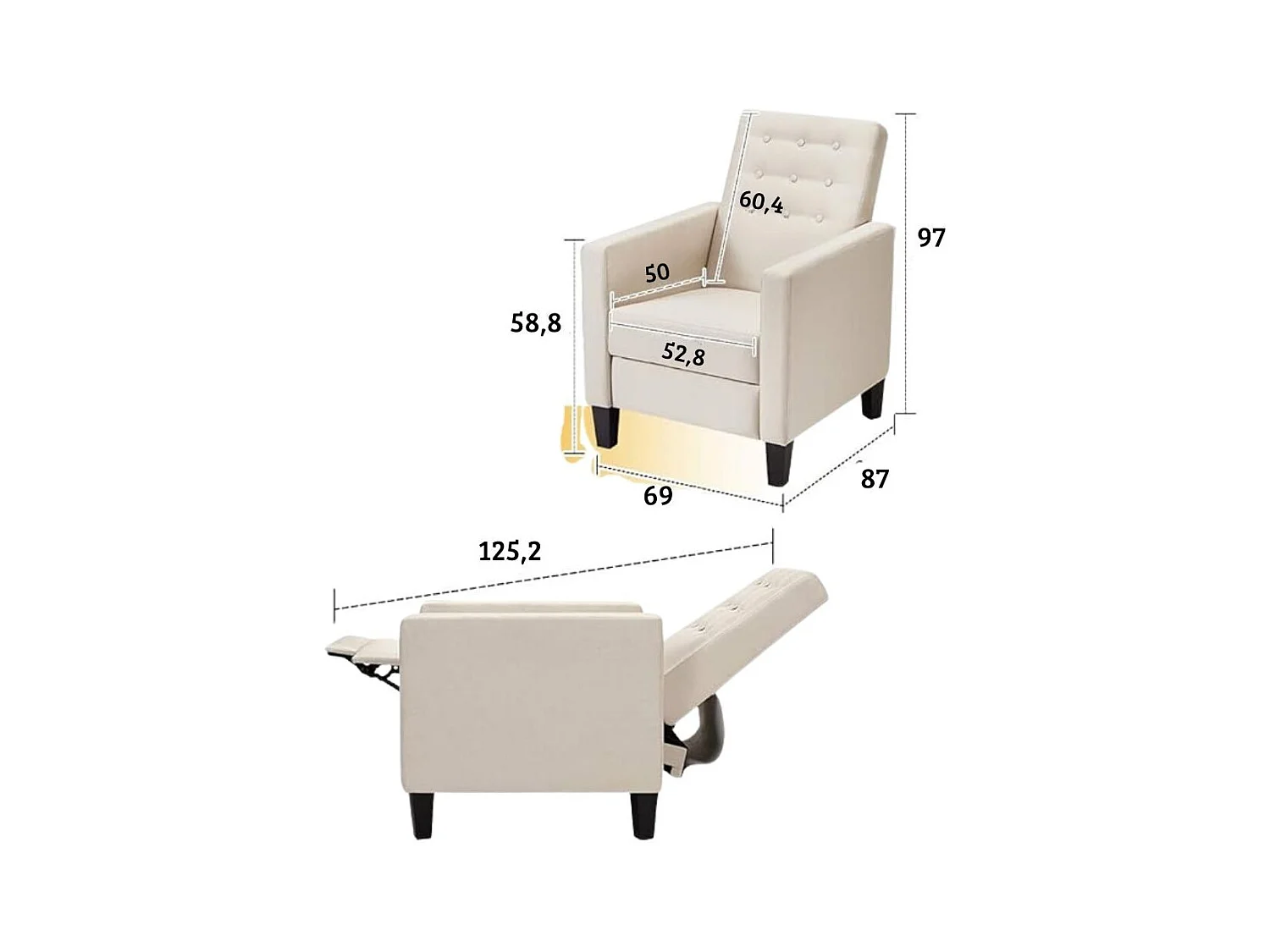 Poltrona recliner con massaggio Malea tessuto beige