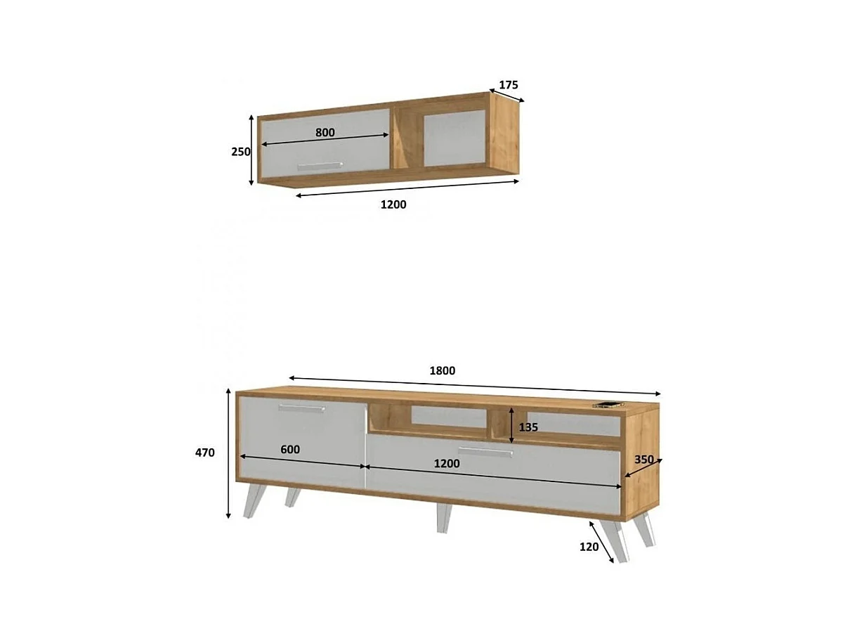 Mobile porta Tv 180x35x47h Slim D2306TV180M109 colore rovere bianco