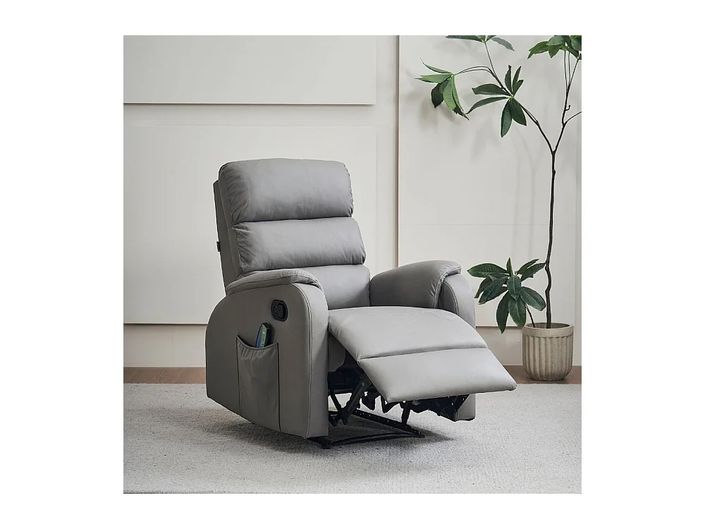 Poltrona relax manuale con 8 punti di massaggio Futura nabuk grigio chiaro