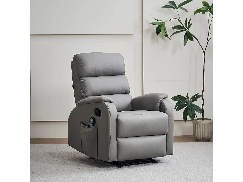 Poltrona relax manuale con 8 punti di massaggio Futura nabuk grigio chiaro