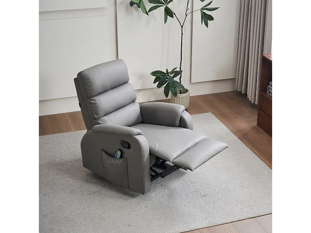 Poltrona relax manuale con 8 punti di massaggio Futura nabuk grigio chiaro