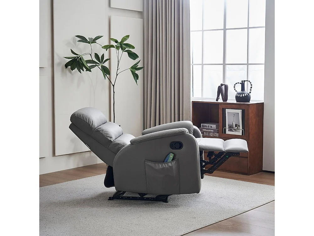 Poltrona relax manuale con 8 punti di massaggio Futura nabuk grigio chiaro