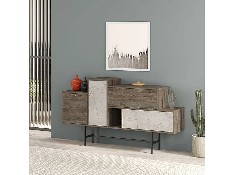 Madia con ante e cassetti effetto marmo bianco Hermes 160 colore dark coffee