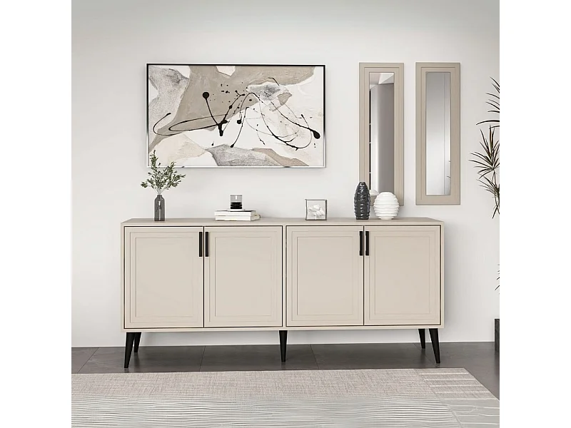 Madia Prime colore cashmere 180x45x80H con due specchi a parete