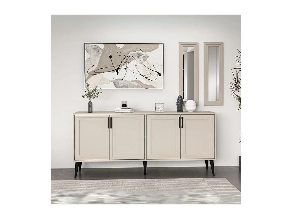 Madia Prime colore cashmere 180x45x80H con due specchi a parete