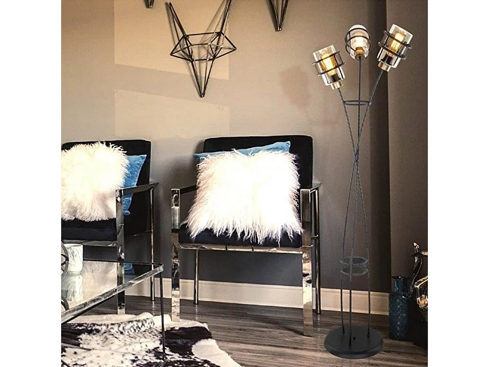 Lampada da terra in ferro intrecciato 3 luci in vetro Grande MDL3812