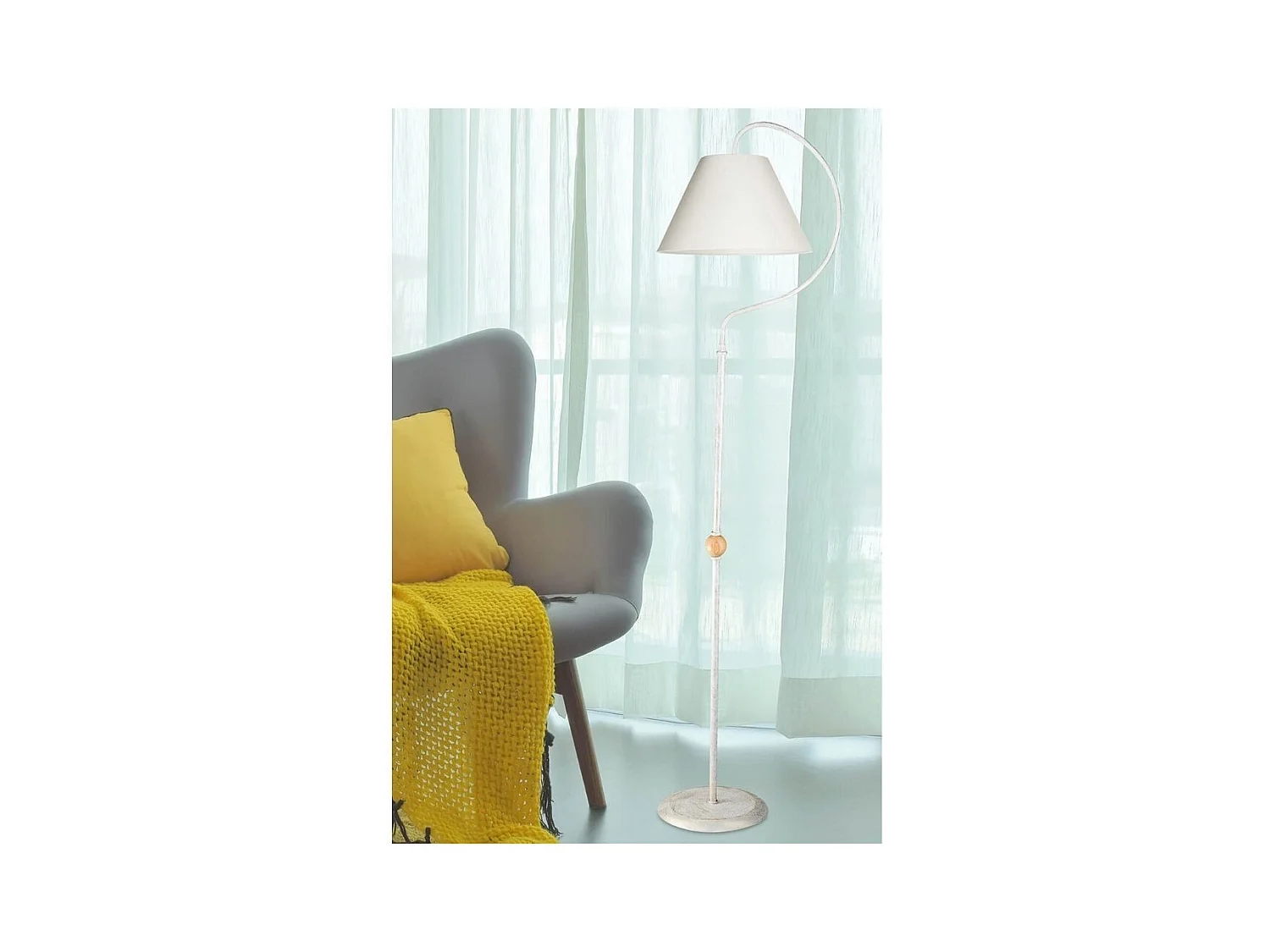 Lampada da terra a stelo con paralume tessuto bianco Geo ASZ1043