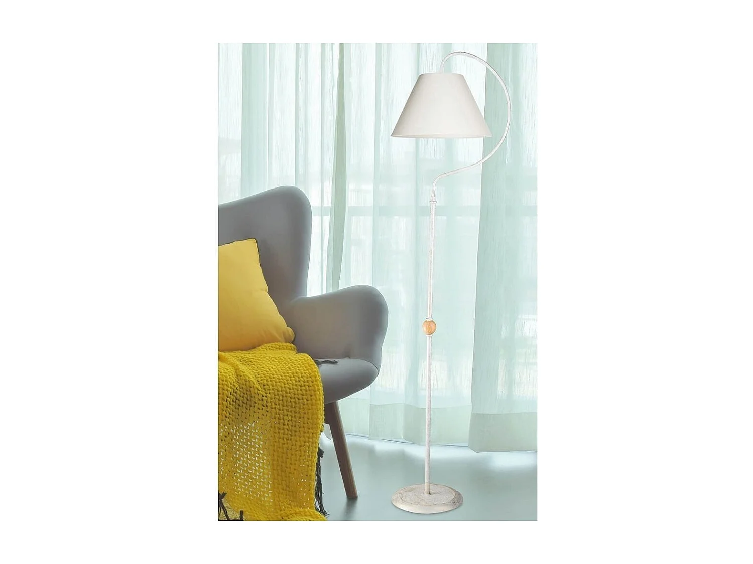 Lampada da terra a stelo con paralume tessuto bianco Geo ASZ1043