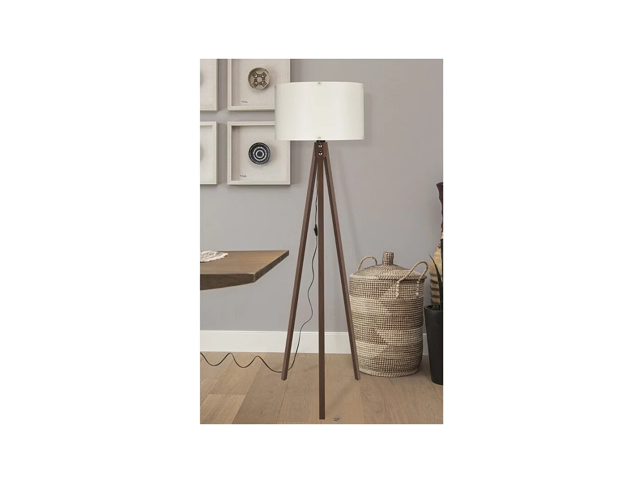 Lampada da terra treppiede noce con paralume tessuto crema Aden ASZ1460